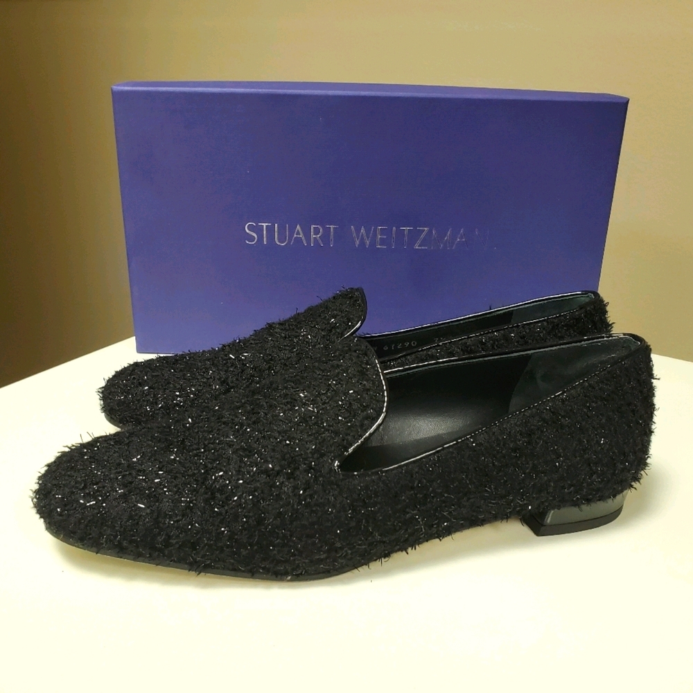 Stuart Weitzman Loafers Pipelimber Blk Boucle 7.5M